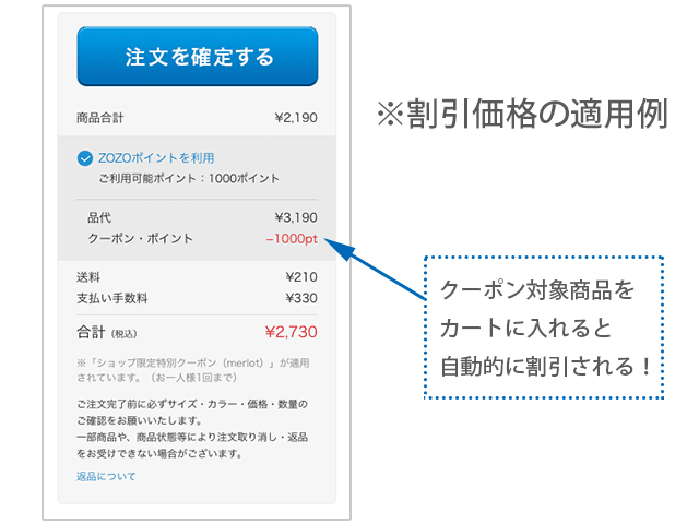 ZOZOTOWNクーポン使用例の案内画像