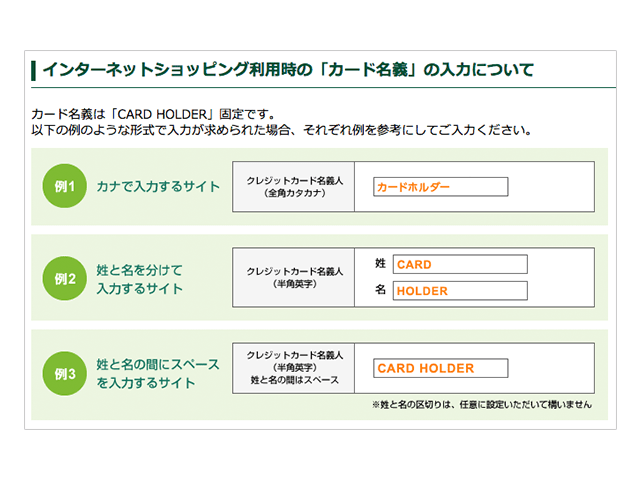 バニラVISAギフトカード使用時の名前入力の紹介画像