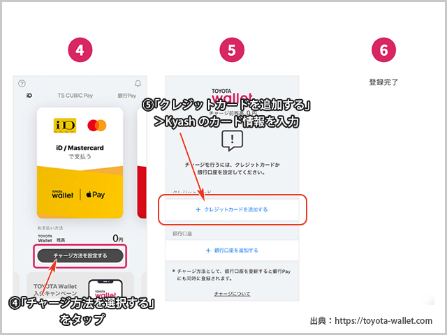 TOYOTA Wallet チャージ方法とクレジットカード登録の操作手順