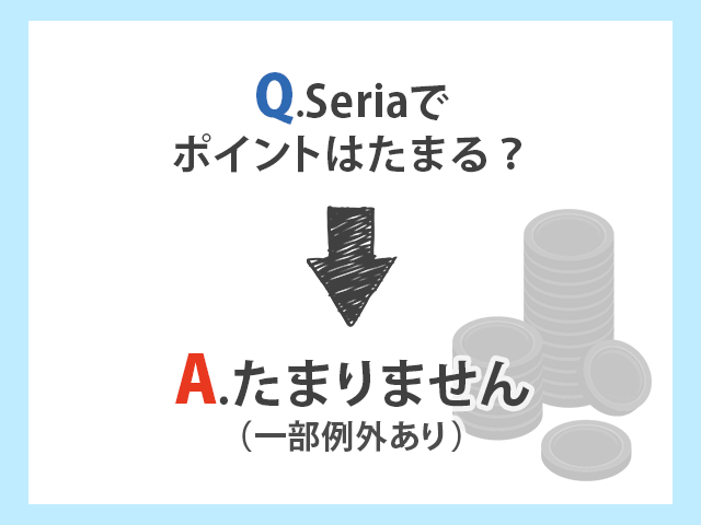 Seria  
Q.セリアでポイントはたまる？→A.たまりません（一部例外あり） イメージ画像