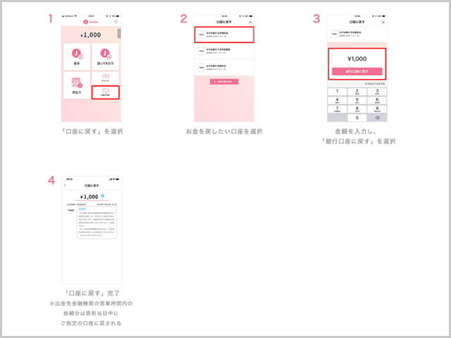 J-Coin Payの使い方
チャージ残高を口座に戻す操作手順